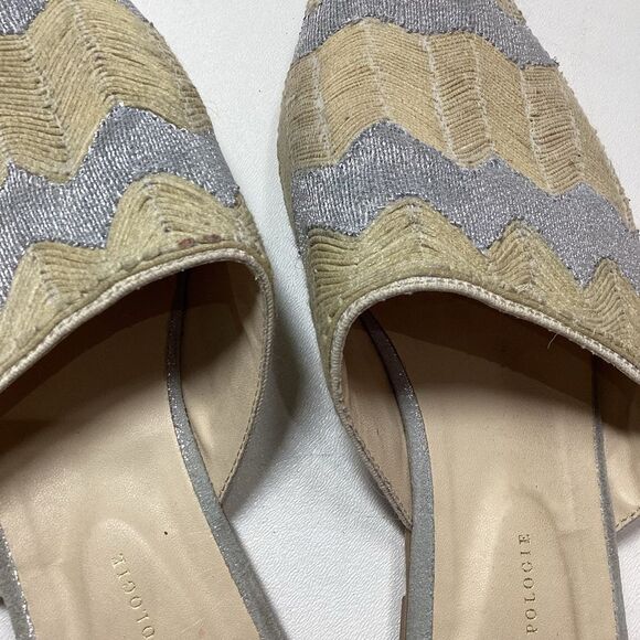 Anthropologie Embroidered Slides Yellow Cream Silver Women’s Size 9 Sandals - Picture 10 of 15